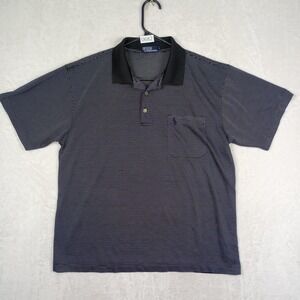 Polo Ralph Lauren Polo Shirt Mens L Navy Blue Striped Short Sleeve Pocket Preppy